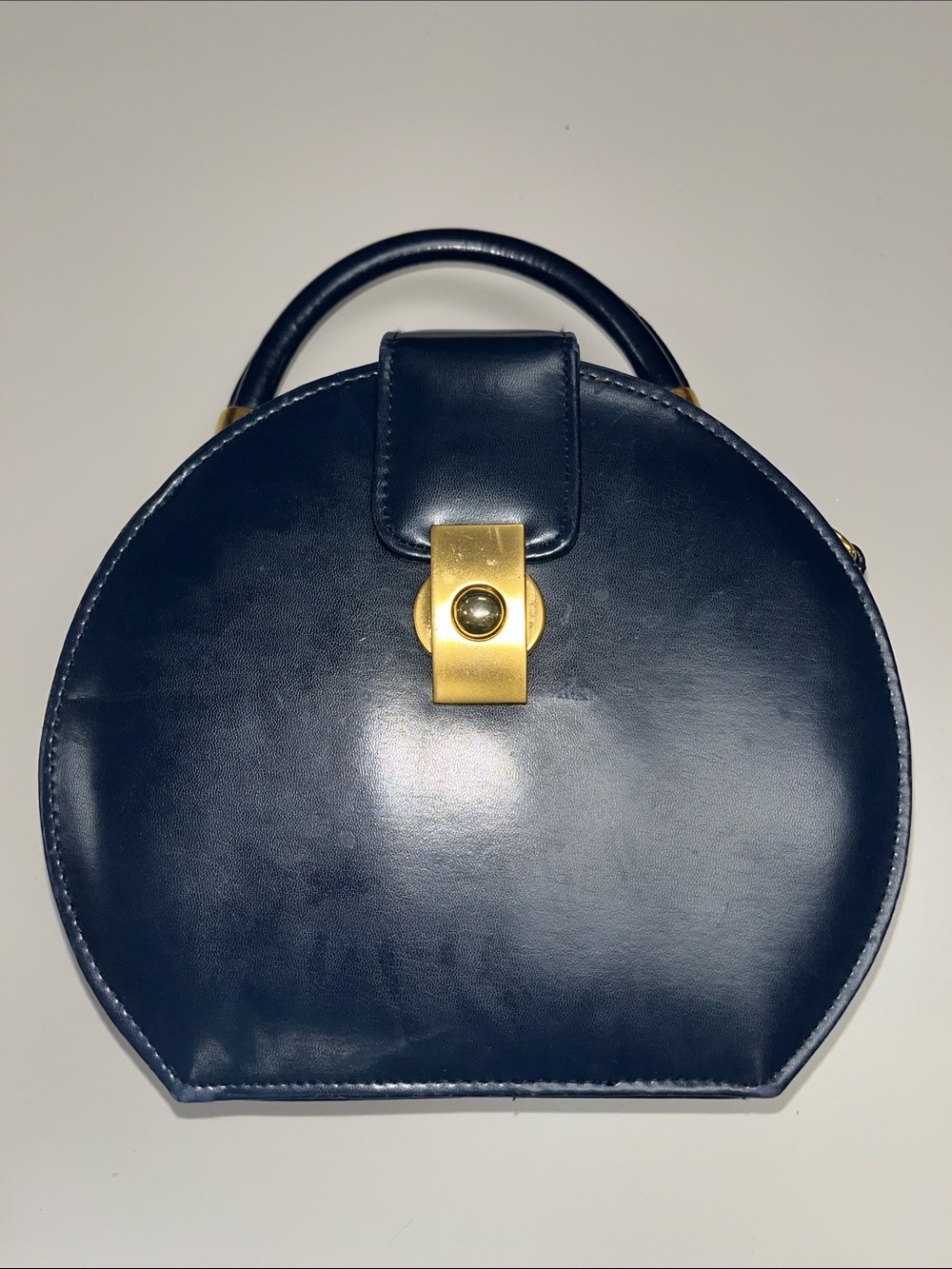 Source Unknown Navy Round Top-Handle Bag with Gold Hardware